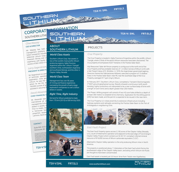 HOVR Marketing services presentation and fact sheet for southern lithium